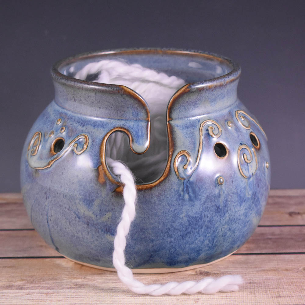 Large Sheep Yarn Bowl - Dark Blue (no slit) - Prancing Pony Pottery