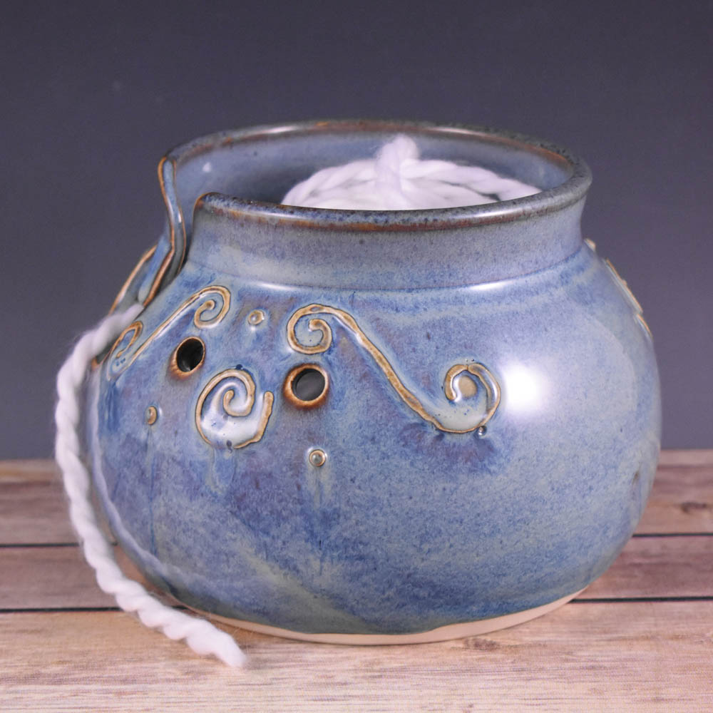 769- Bristoleaf Yarn Bowl (Blue/ Maple Large) – Wizard of Clay Pottery